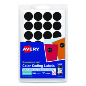 1008 Labels per Pack; 3/4" Diameter; Black; Color-Coding; Dot; Dots; Label; Labels; Removable; Removable Labels; Round; Self-Adhesive; Identifications; Classifications; Stickers; Shipping; Receiving; Mailrooms; AVERY