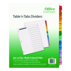 AVERY; Dividers; Jan.-Dec. Table Titles; Office Essentials; Table &apos;n Tabs; 12 Tab; Index dividers; Preprinted Tabs; Recordkeeping; Filing; Systems; Cataloging; Classification