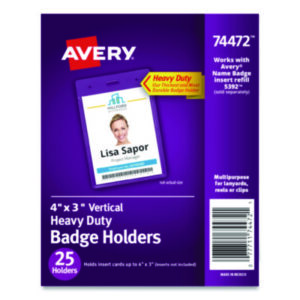 AVERY; Badge Holders; Badges; Convention Badge; Hanging; Holder; Identification; Identification Tag; Name; Name Badge Holder; Name Badges; Name Tag; Name Tag Kit; Visitor Badges; Security; Passes; Pass-cards; Tags