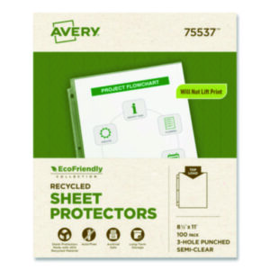 3-Hole Punched; AVERY; Looseleaf; Poly Sheet Protectors; Polypropylene; Recycled; Recycled Product; Ring Binder; Semi-Clear; Sheet Protectors; Top-Loading Sheet Protector; Sleeves; Transparent; Sheaths; Storage; Filing; Protection