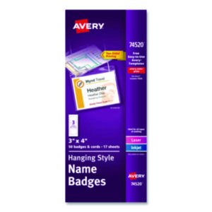 AVERY; Badge Holders; Badges; Convention Badge; Hanging; Holder; Identification; Identification Tag; Inkjet Printer; Laser Printer; Name; Name Badge Holder; Name Badges; Name Tag; Name Tag Kit; Neck-Hanging Style; Visitor Badges; Security; Passes; Pass-cards; Tags