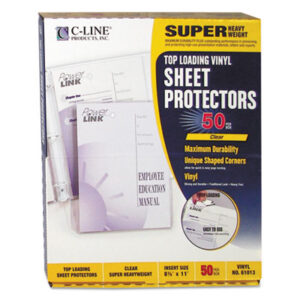 3-Hole Punched; C-LINE; Clear; For 11 x 8-1/2 Inserts; Looseleaf; Ring Binder; Sheet Protector; Sheet Protectors; Super Heavy Gauge; Top Loading; Vinyl; Sleeves; Transparent; Sheaths; Storage; Filing; Protection